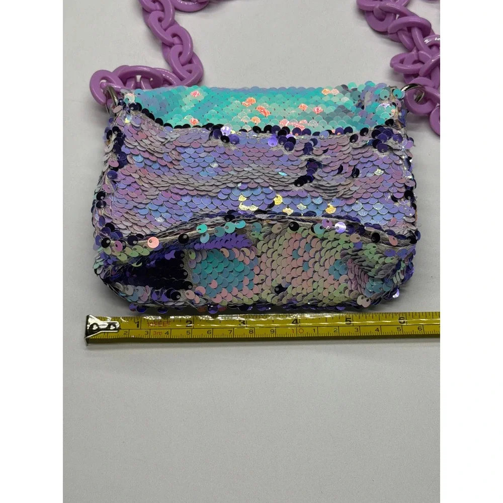 Kids Girls Iridescent Sequin‎ Mini Shoulder Bag Lavender Chain Strap